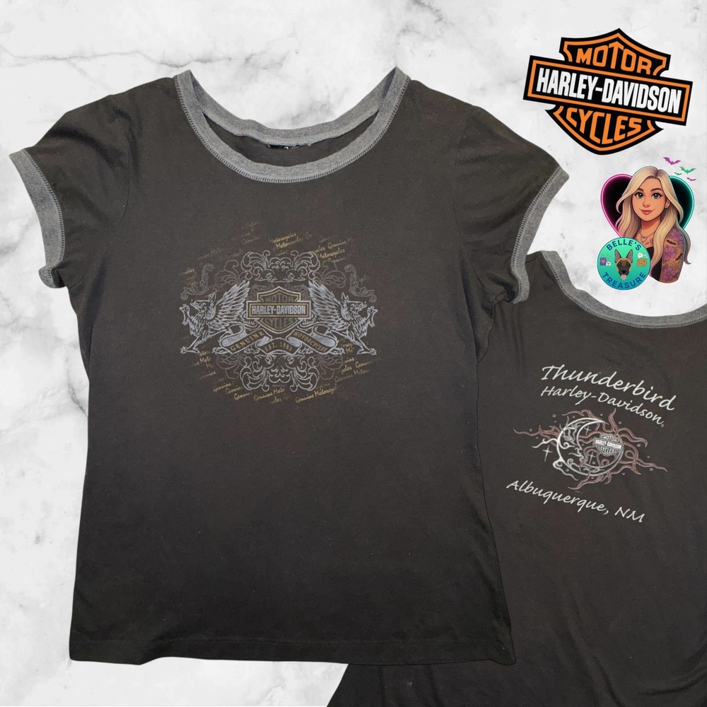 Harley Davidson Top Women's L Eagle Dragon Celestial Baby Tee Y2K Albuquerque NM